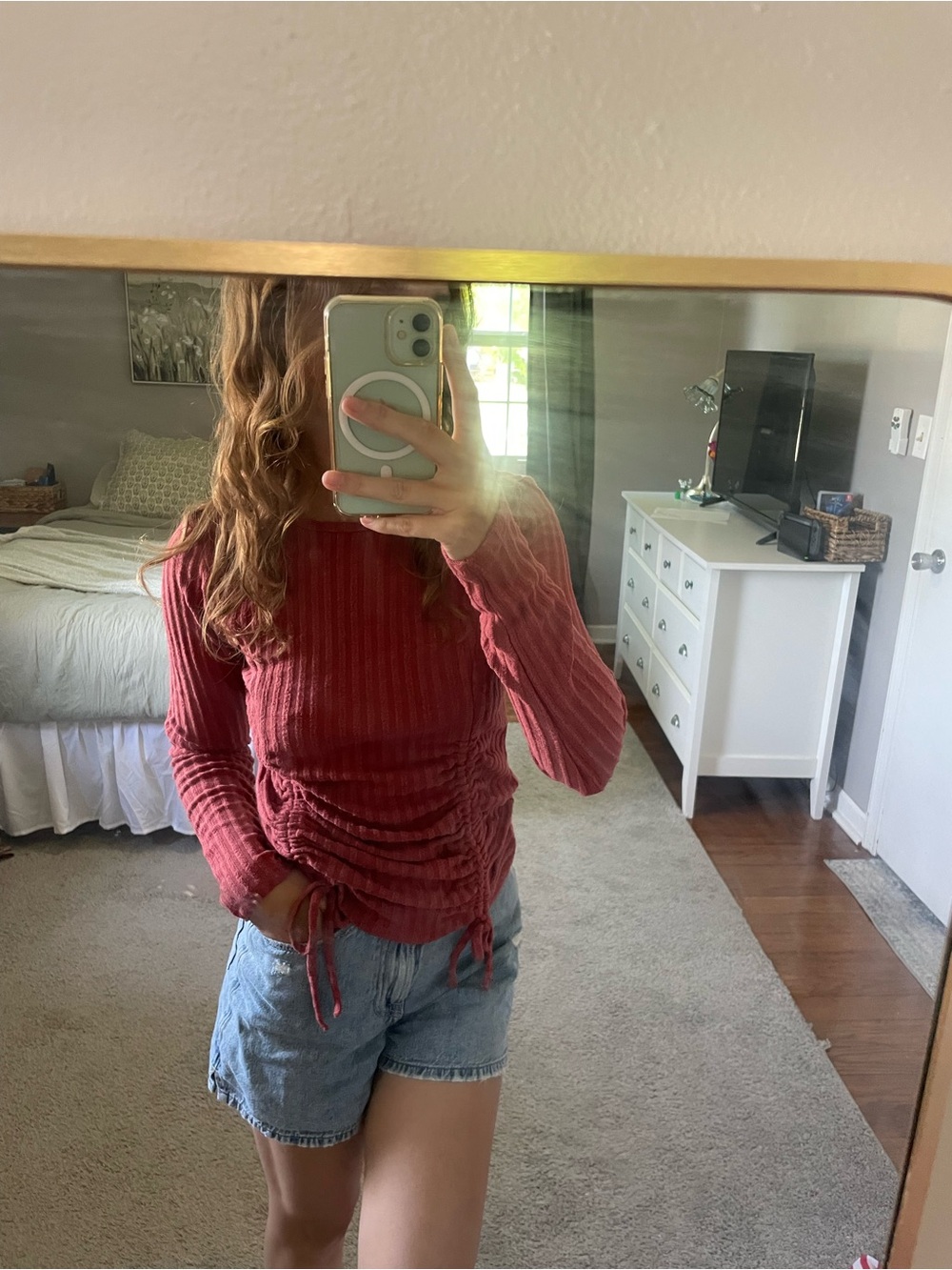 WillowbyLive Love Ruched Ribbed Long-Sleeve Crop Top - Rosewood